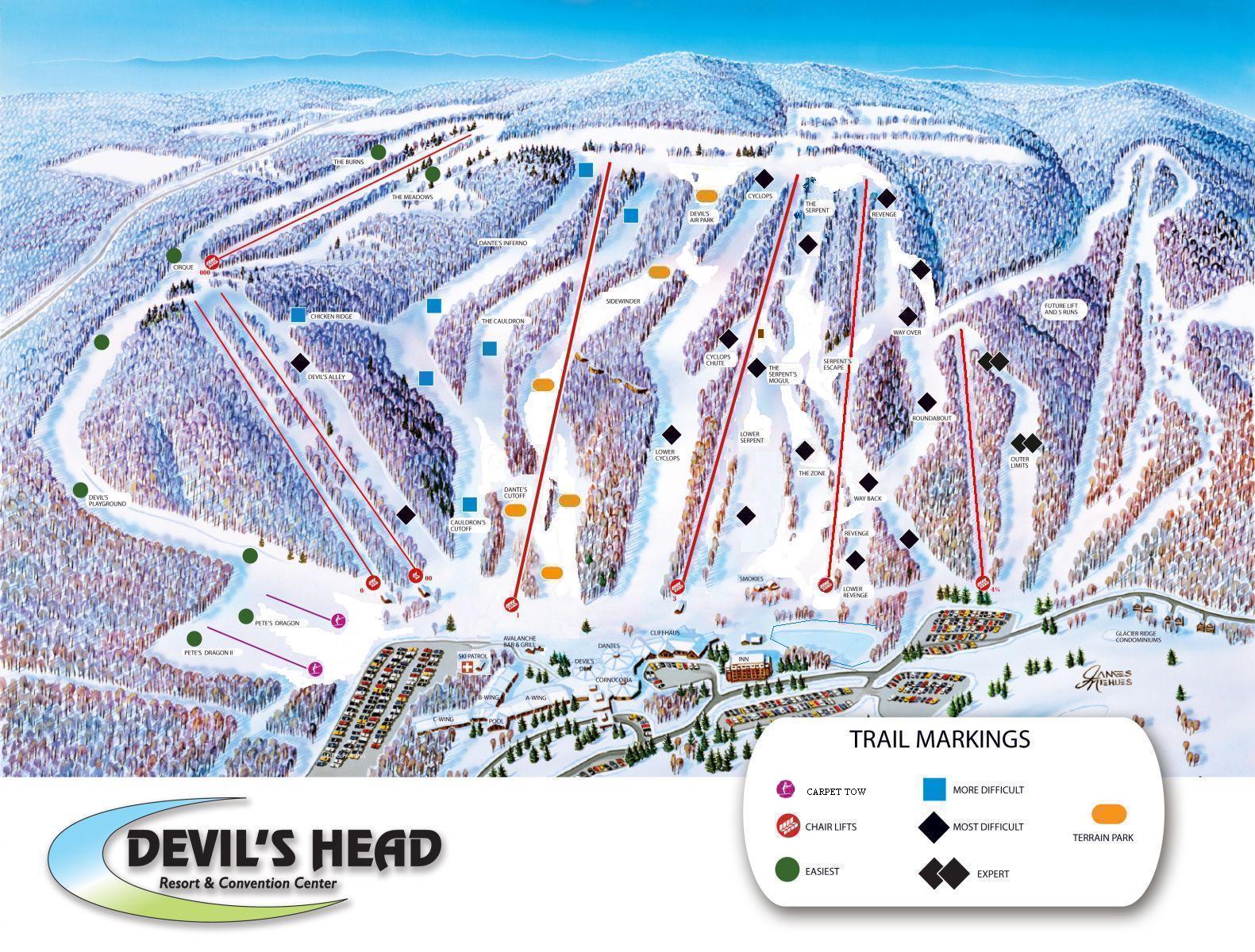 Showdown Ski Area Map Trail Map Devil's Head